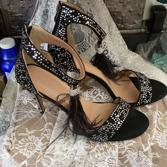 Wedding Dress Party & Evening Stiletto Heel Pearl Tassel Black Color Size 12 - Picture 16 of 16